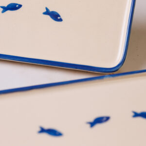 Prato retangular Stencil Peixe azul (kit com 2 un) Zaff